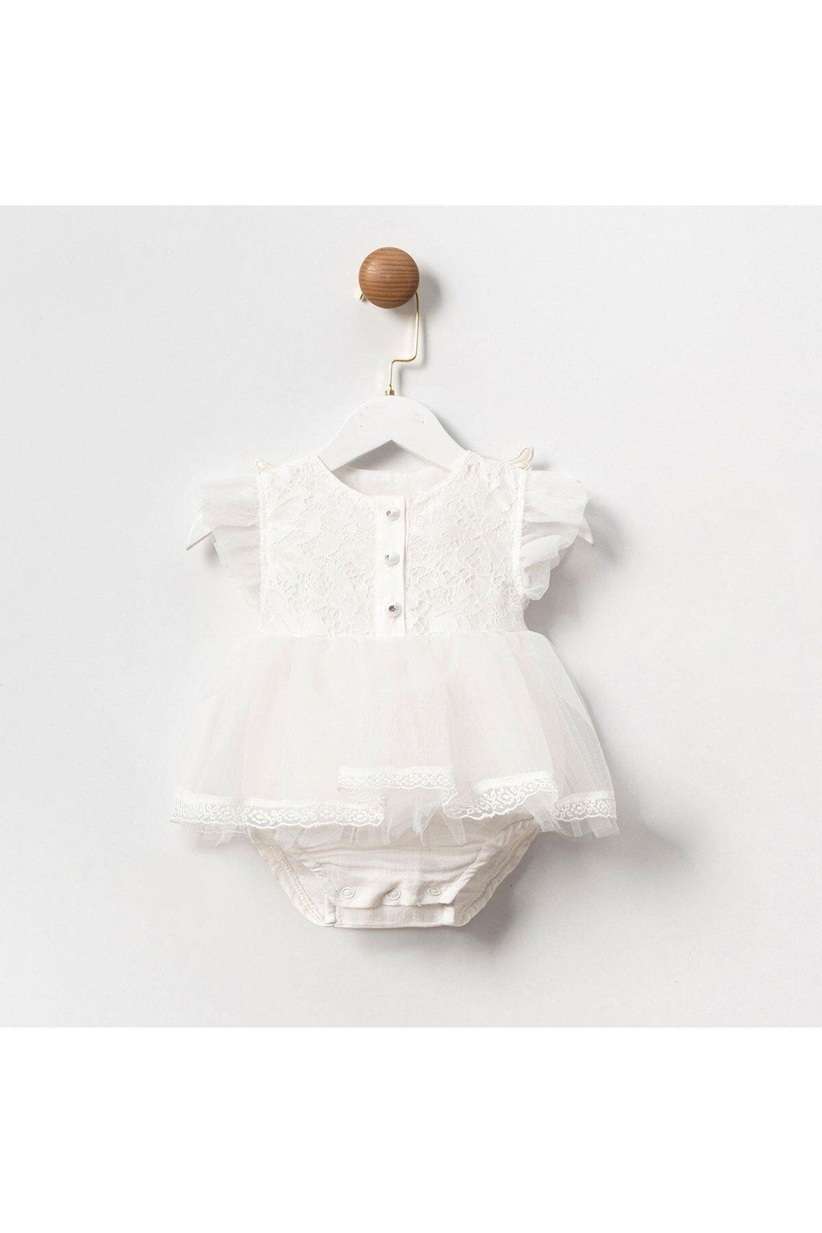 Angel Melek Kanatlı Kız Bebek Romper Beyaz