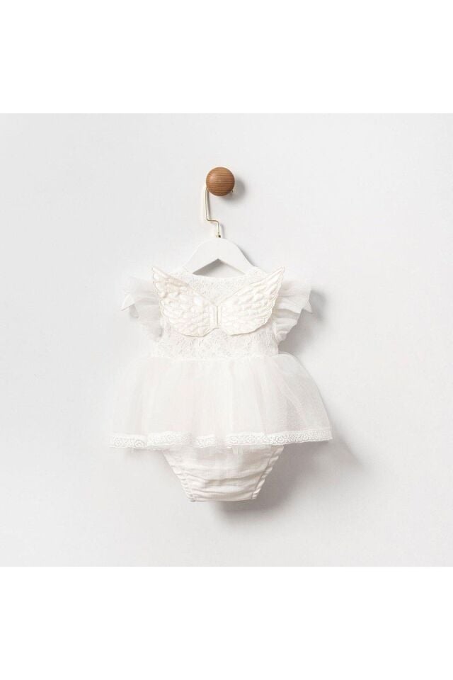 Angel Melek Kanatlı Kız Bebek Romper Beyaz