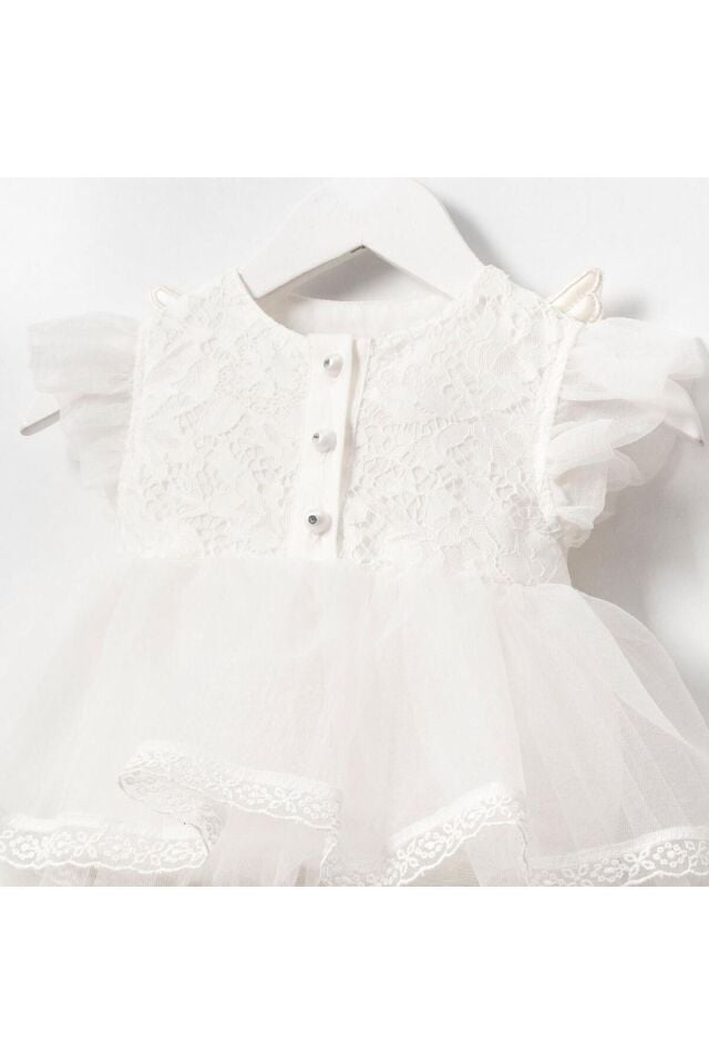 Angel Melek Kanatlı Kız Bebek Romper Beyaz