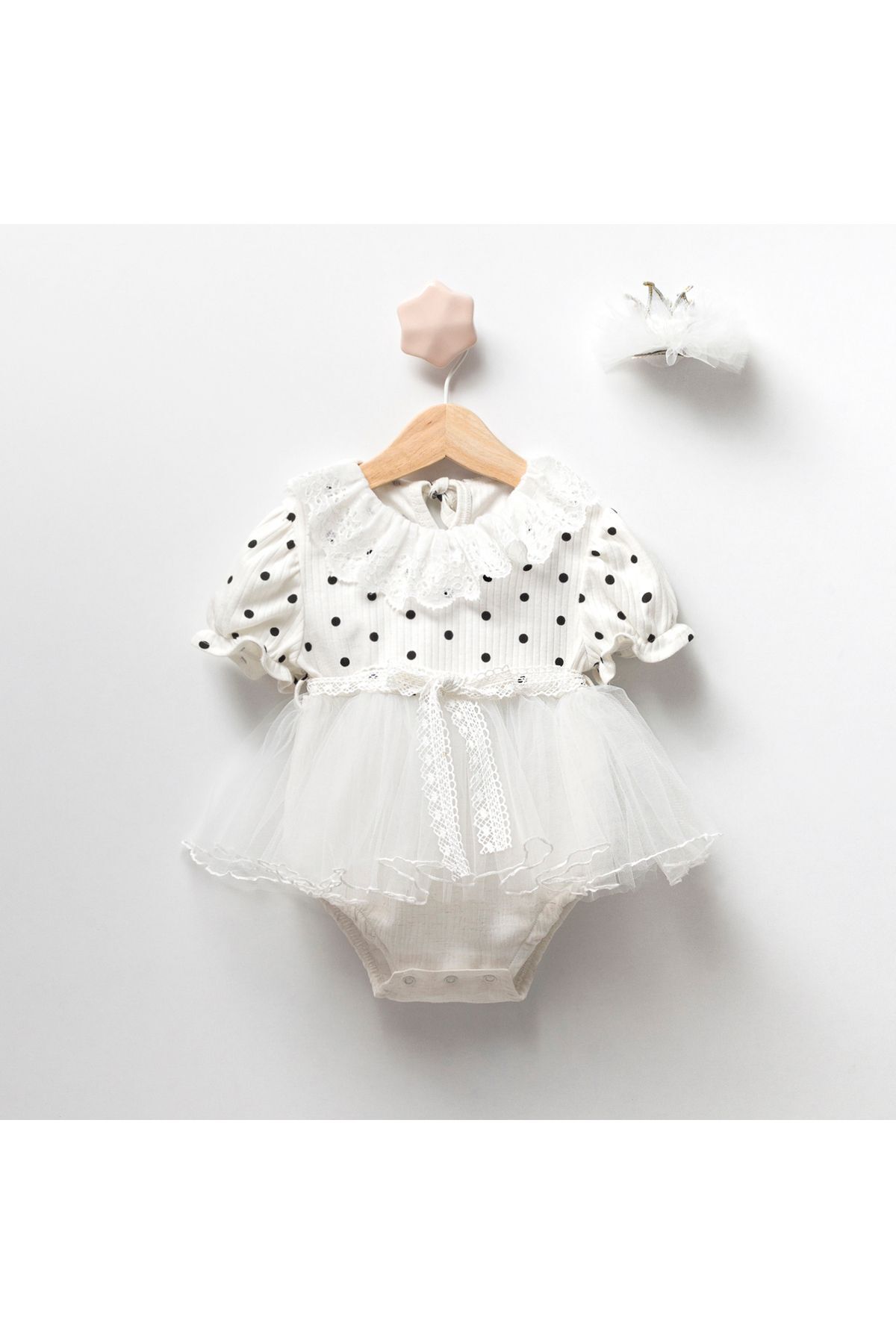 Puantiyeli Tütülü Taçlı Kız Bebek Romper