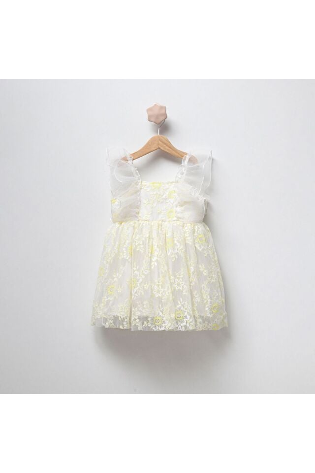 Fırfır Kollu Dantelli Elbise