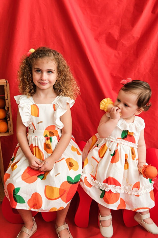 Sweet Fruit Arkası Fiyonklu Kız Çocuk Elbise