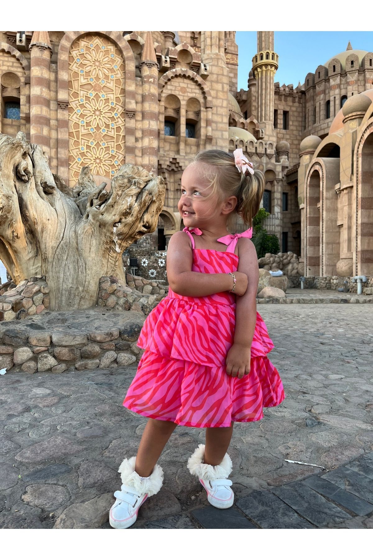 Fuşya Fırfırlı Kız Çocuk Elbise