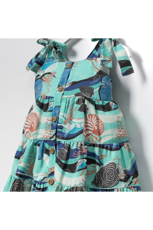 Deniz Temalı Yeşil Elbise