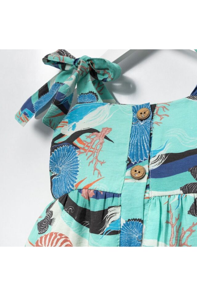 Deniz Temalı Yeşil Elbise