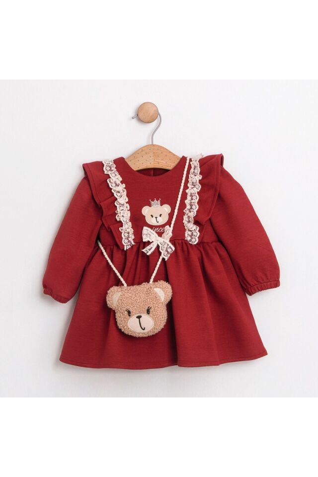 Sweet Bear Oyuncak Aksesuarlı Kız Bebek Elbisesi Kırmızı - 6-9 Ay