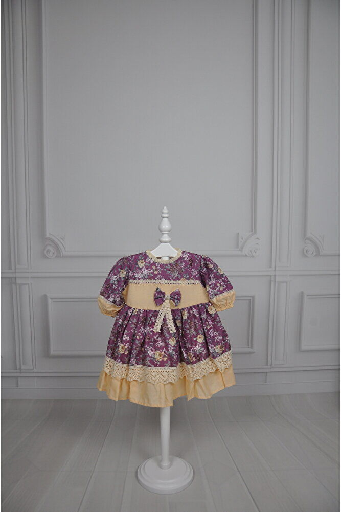 DantelliÇıtır Çiçek Desenli Vintage Elbise