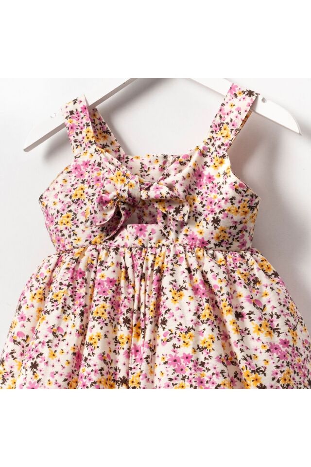 Lara Pembe Çiçekli Kız Çocuk Elbise