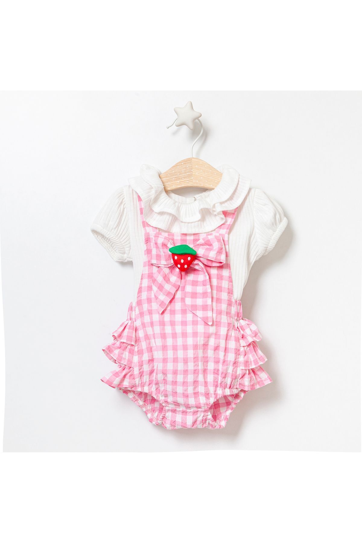 Pötikareli Pembe Kız Bebek Romper Pembe - 12-18 Ay