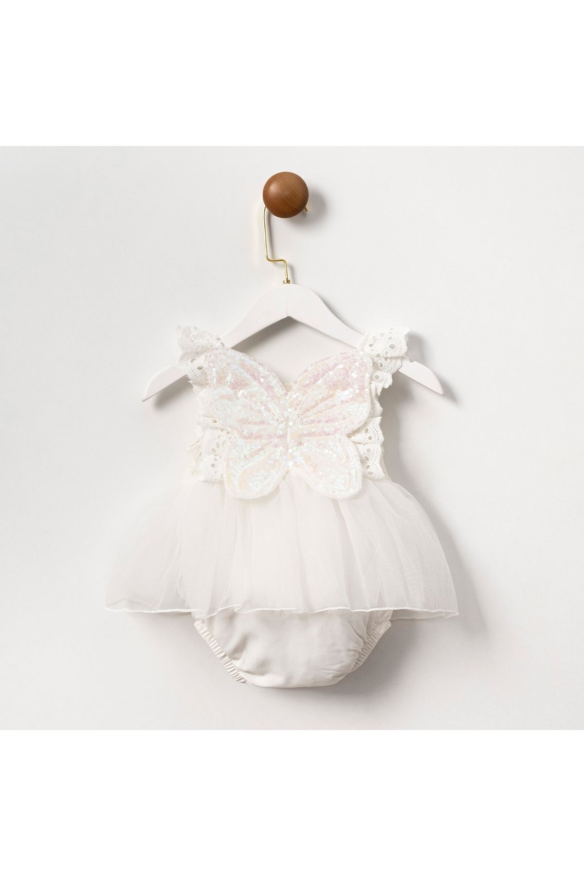 Angel Pul Kanatlı Fistolu Beyaz Romper