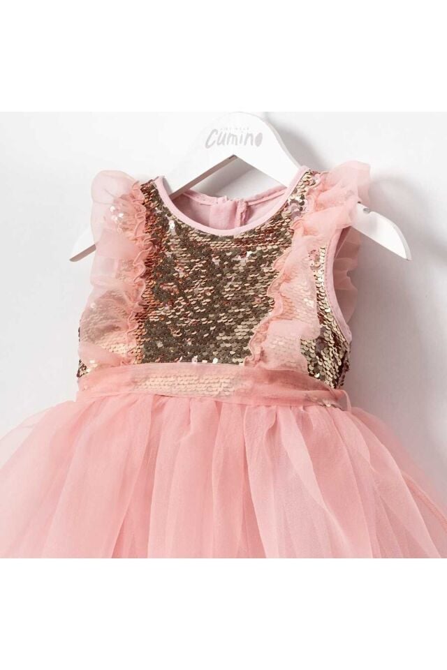 Dream Kız Çocuk Payetli Pembe Şifon Elbise