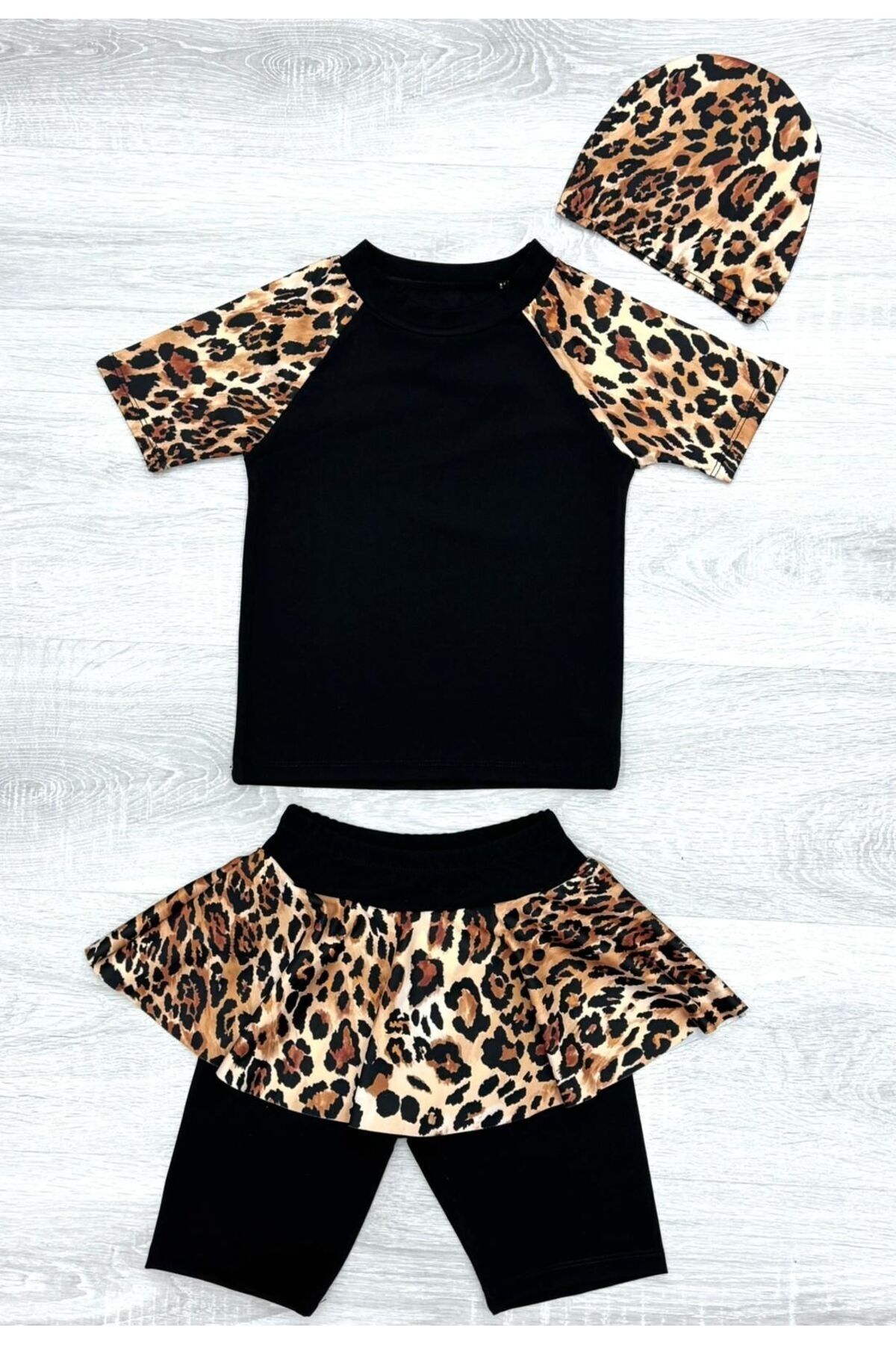 Likralı Dalgıç Kumaş Üç Parça Kız çocuk Mayo