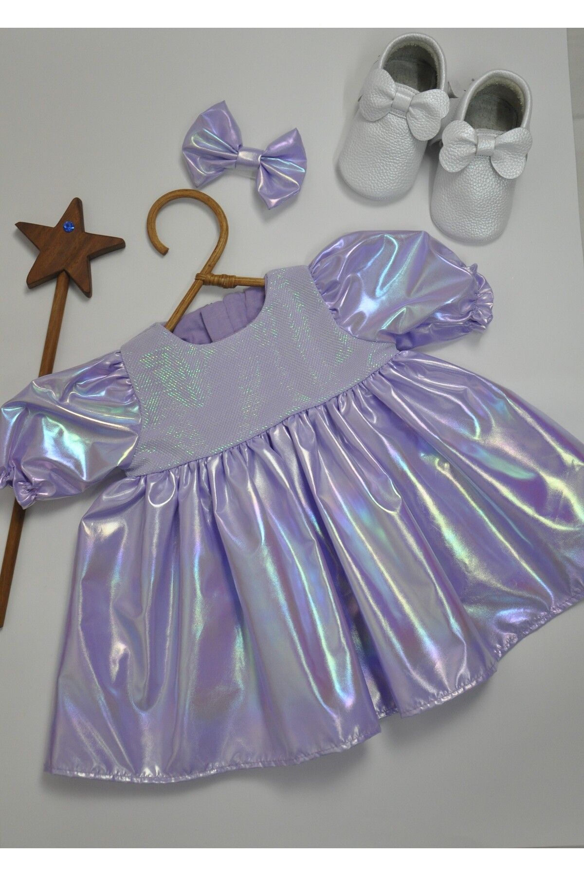 Violet Toka Aksesuarlı Kız Bebek Elbise