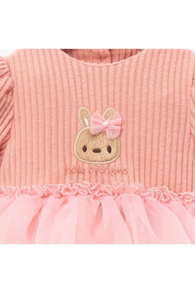 Pink Rabbit Tokalı Kız Bebek Elbise