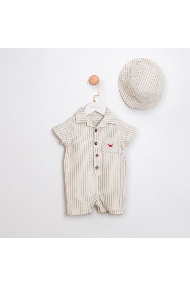 Cedric Soft Kumaş Şapkalı Erkek Bebek Tulum