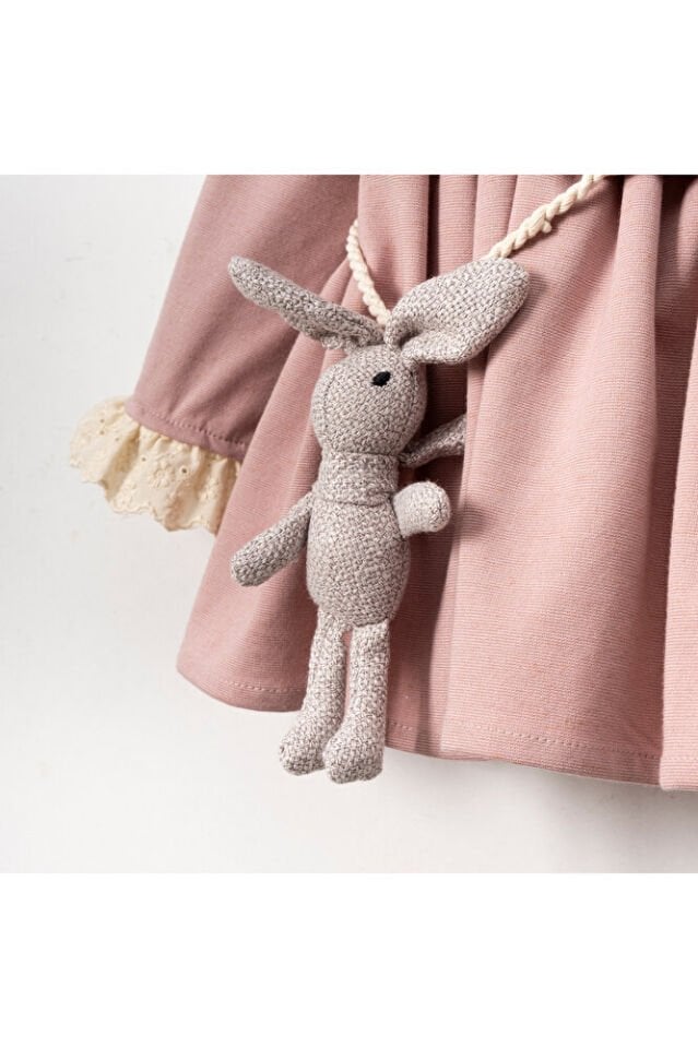 Rabbit Aksesuarlı Dantel Yakalı Kız Bebek Elbise