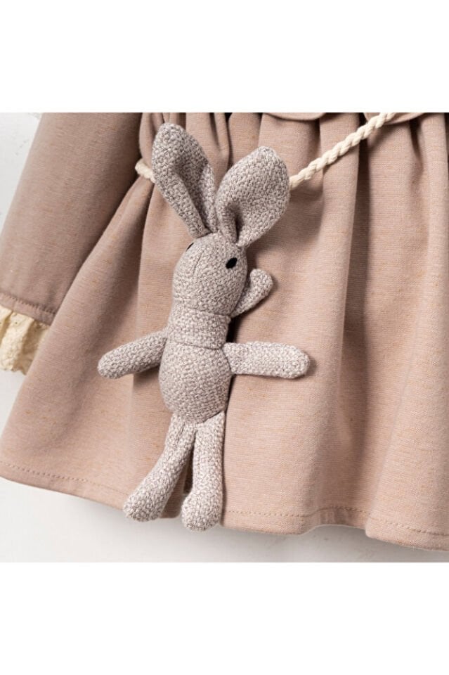 Rabbit Aksesuarlı Dantel Yakalı Kız Bebek Elbise