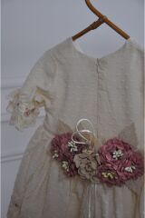 Arkası Çiçek Detaylı Vintage Kız Çocuk Elbise