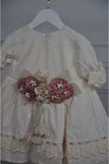 Arkası Çiçek Detaylı Vintage Kız Çocuk Elbise