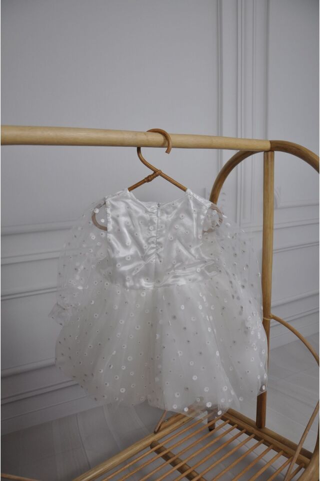 Minik Papatyalı Uzun Balon Kollu Kız çocuk Elbise