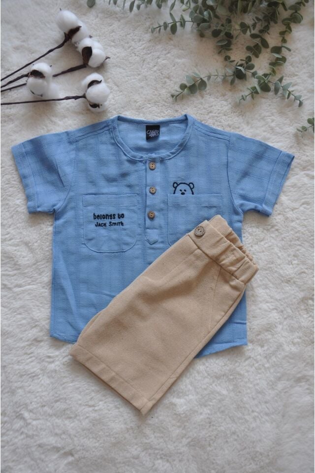 Erkek Çocuk Keten Şortlu Takım