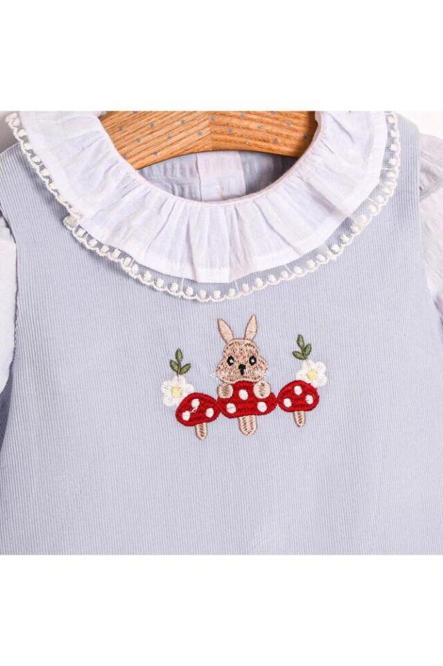 Rabit Nakışlı Kız Bebek Gömlekli Jile Takım 9 - 12 Ay