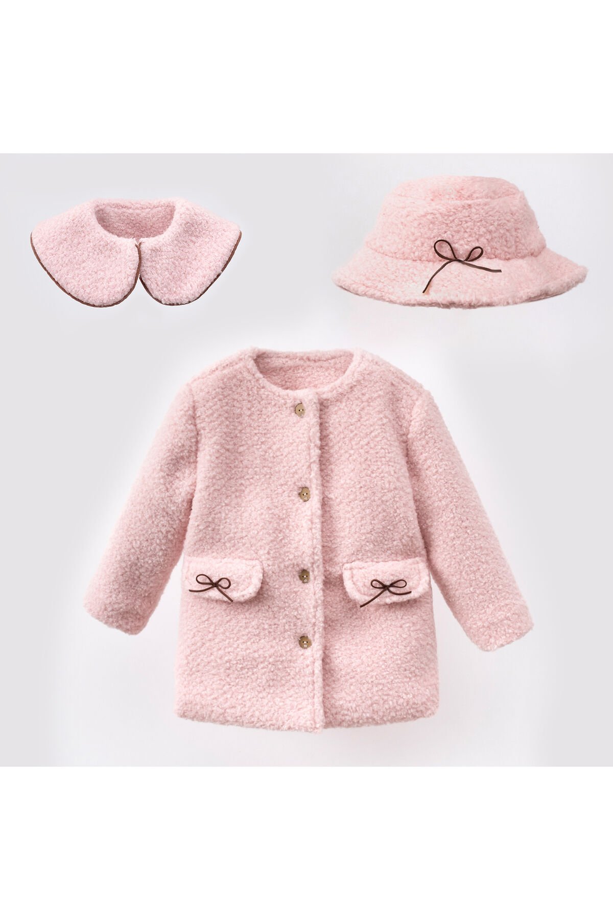 Cute Kız Çocuk Şapkalı Kaban Pembe - 3 Yaş