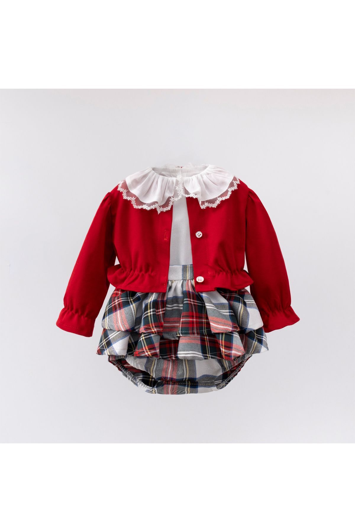 Ekoseli 3'lü Kız Bebek Takım