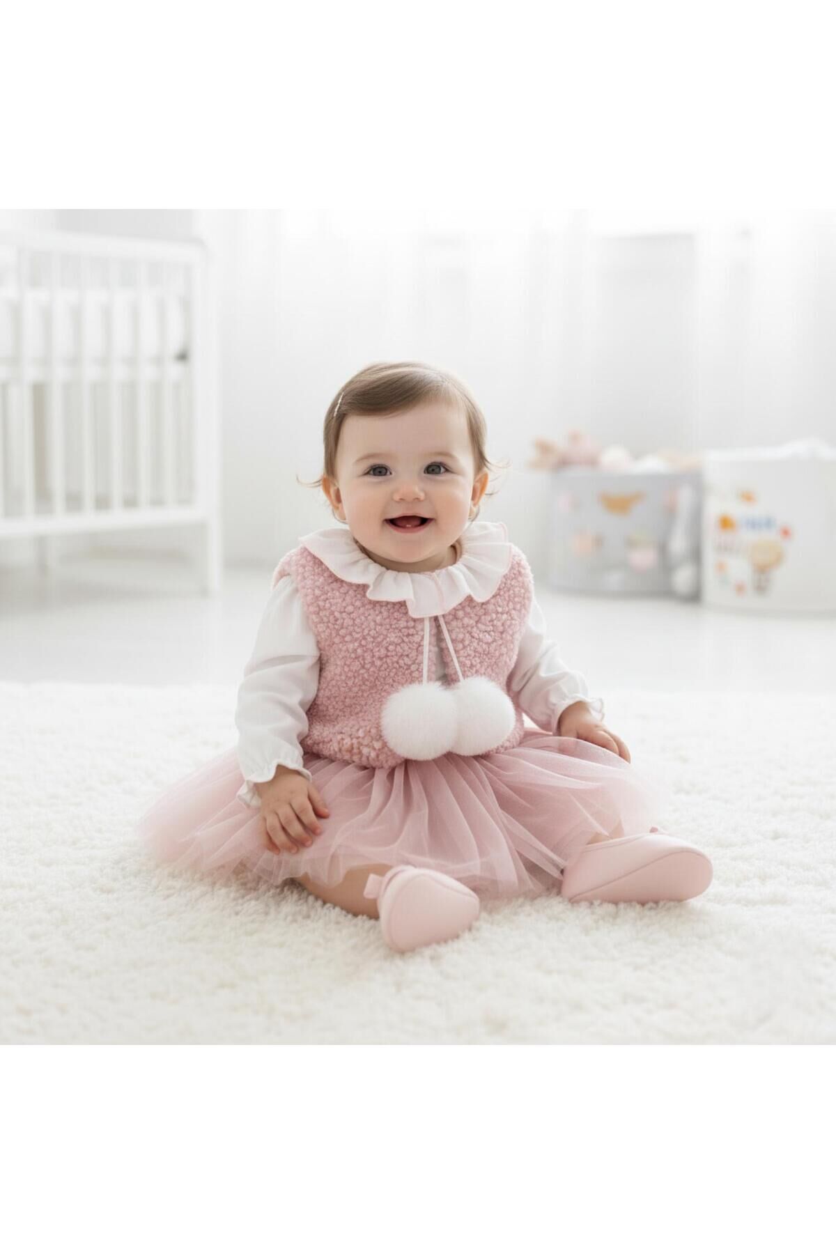Lulu Bolerolu Üçlü Kız Bebek Takım Toz Pembe - 6-9 Ay