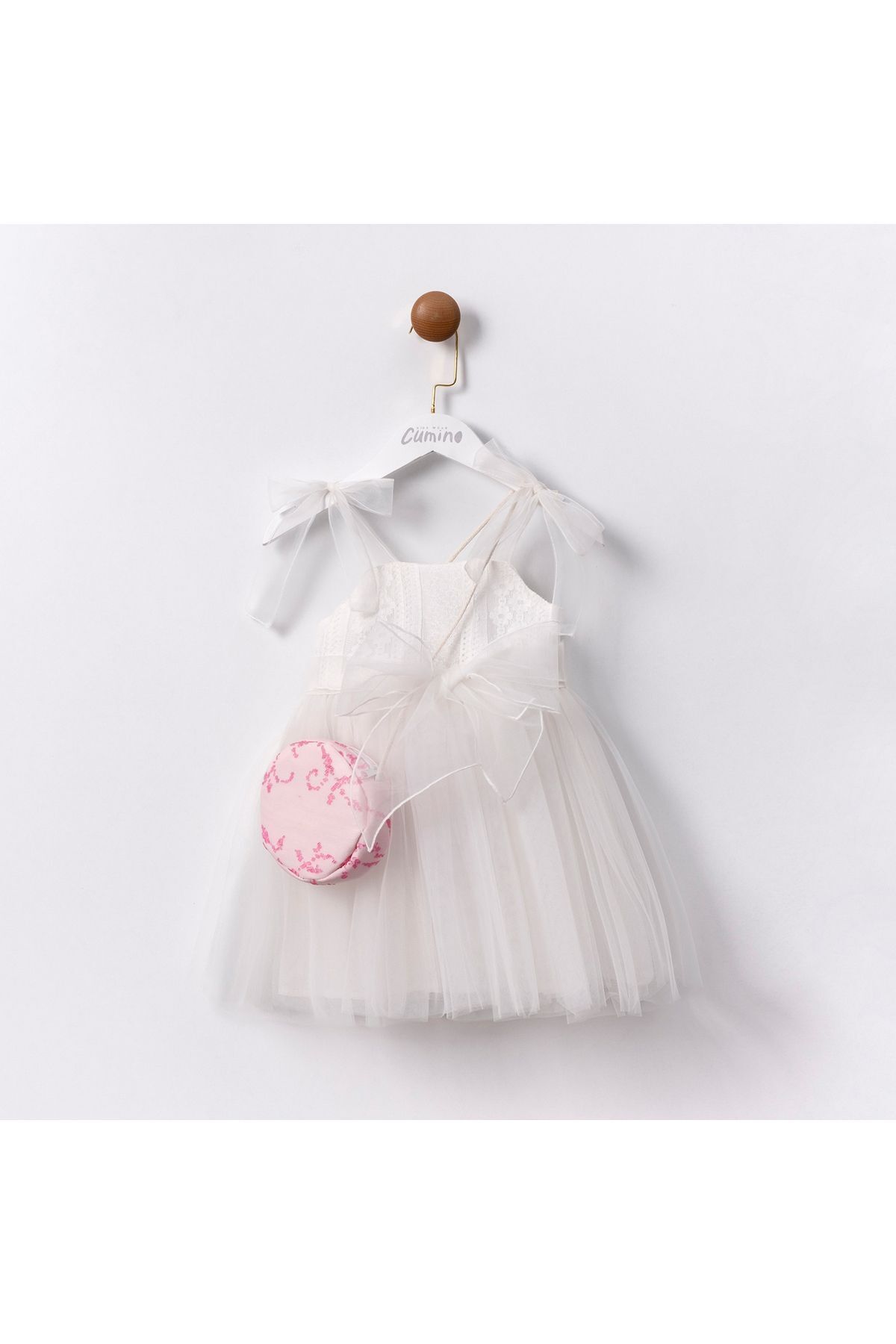 Rozalie Fiyonk Detaylı Askılı Çanta Aksesuarlı Kız Çocuk Elbise
