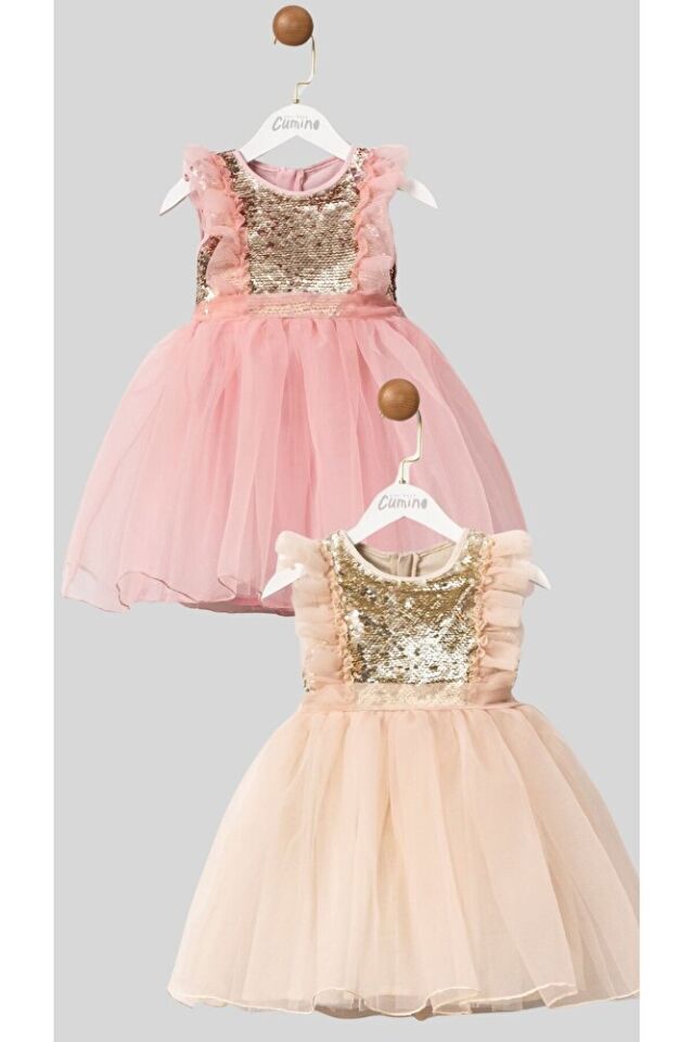 Dream Kız Çocuk Payetli Pembe Şifon Elbise 4 Yaş