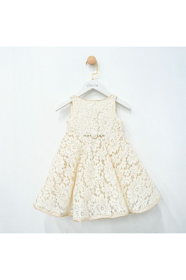 Perla Dantelli Arkası Fiyonklu Kız Çocuk Elbise