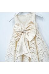 Perla Dantelli Arkası Fiyonklu Kız Çocuk Elbise