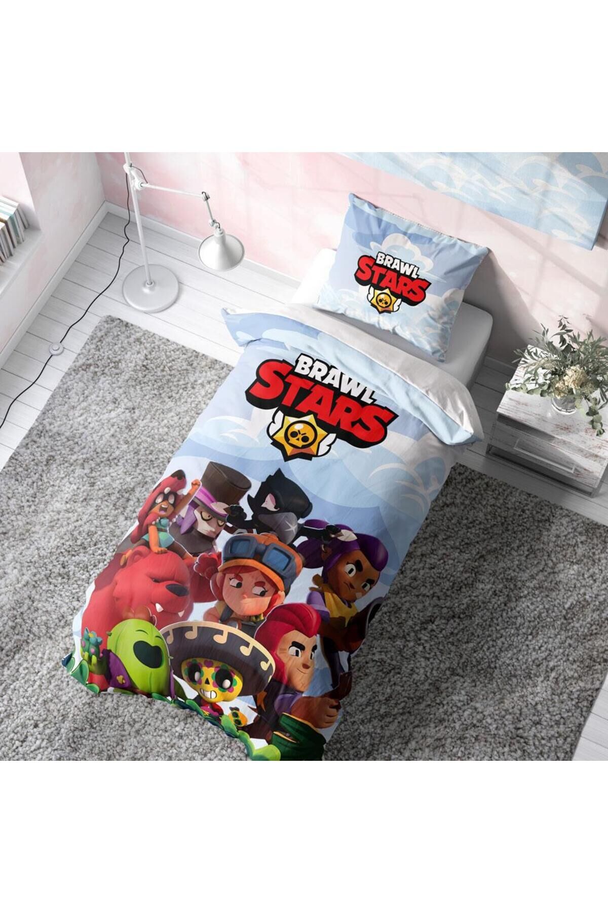 Brawl Stars Yastıklı Nevresim Takımı (Çarşafsız) Mavi