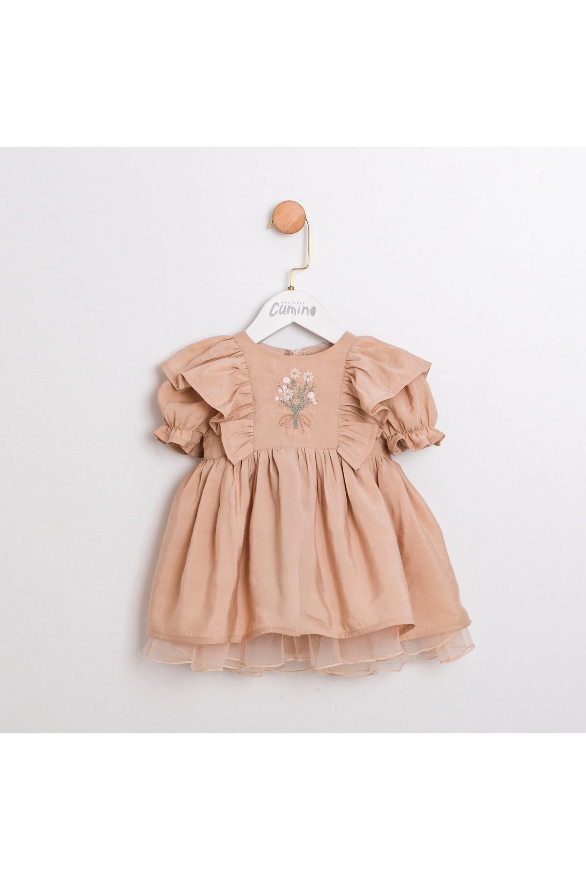 Linda Balon Kollu Nakışlı Kız Bebek Elbise