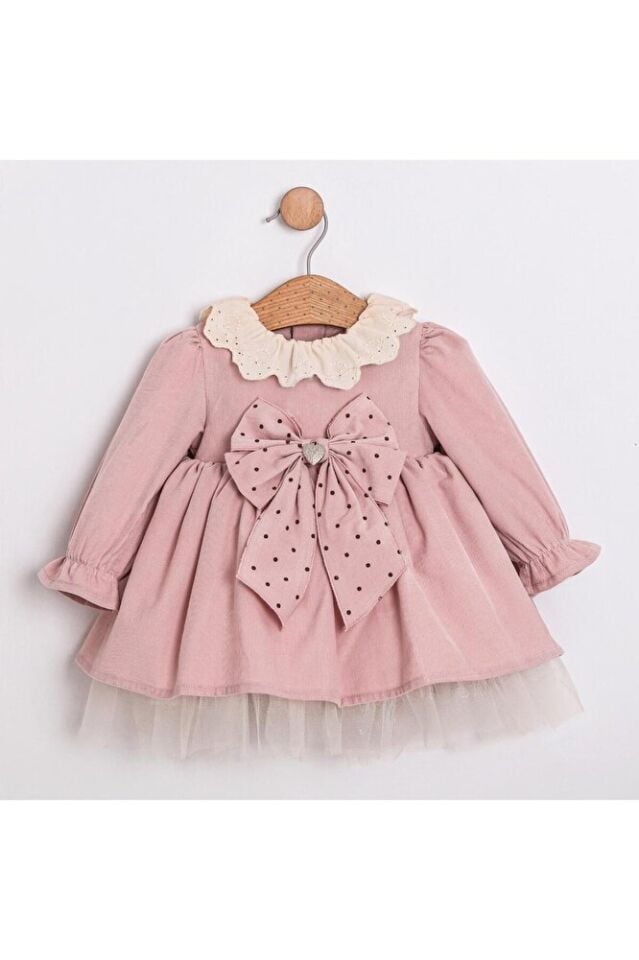 Amaris Kadife Fiyonklu Kız Bebek Elbisesi 12-18 Ay