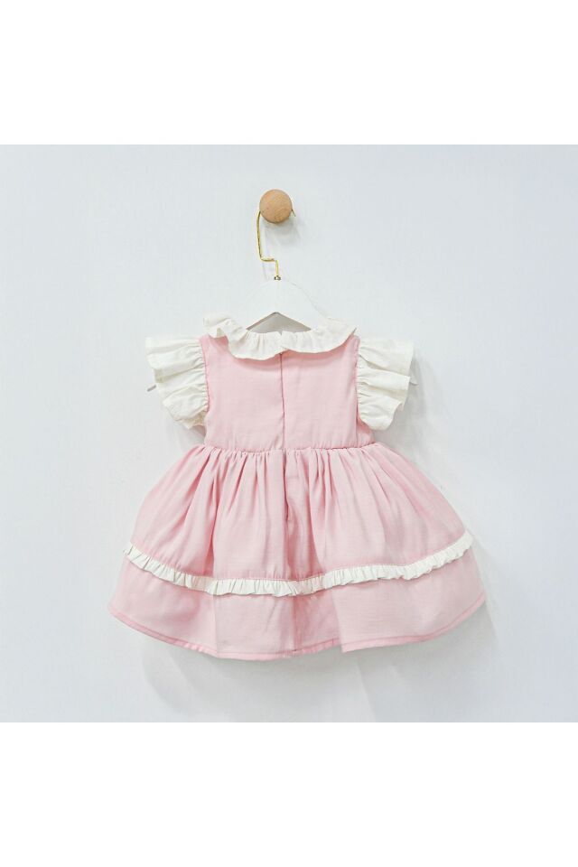 Mira Fırfır Yakalı ve Nakışlı Kız Bebek Elbise