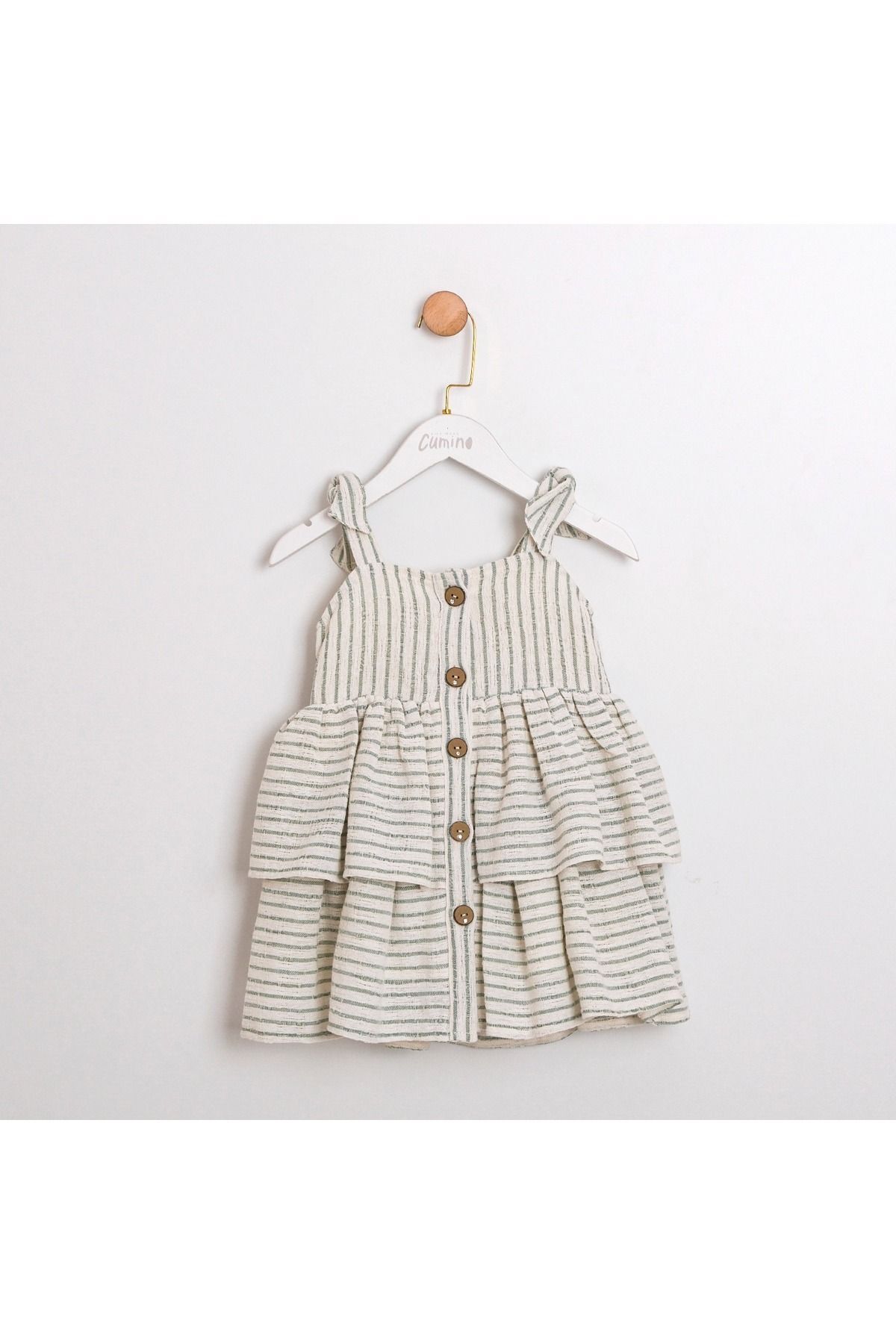 Karina Soft Kumaş İki Kat Etekli Çizgili Askılı Elbise