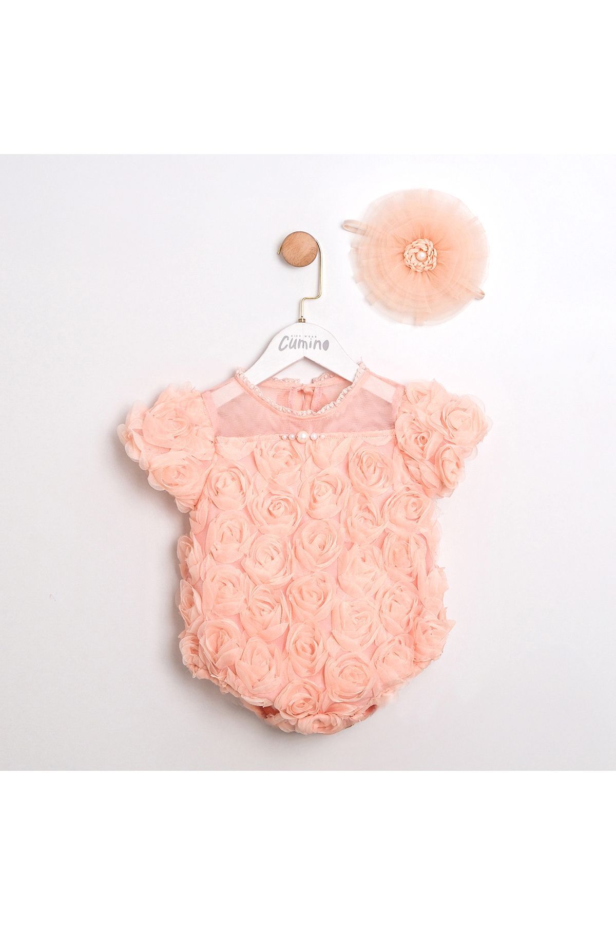 Rosa Saç Aksesuarlı Kız Bebek Tulum