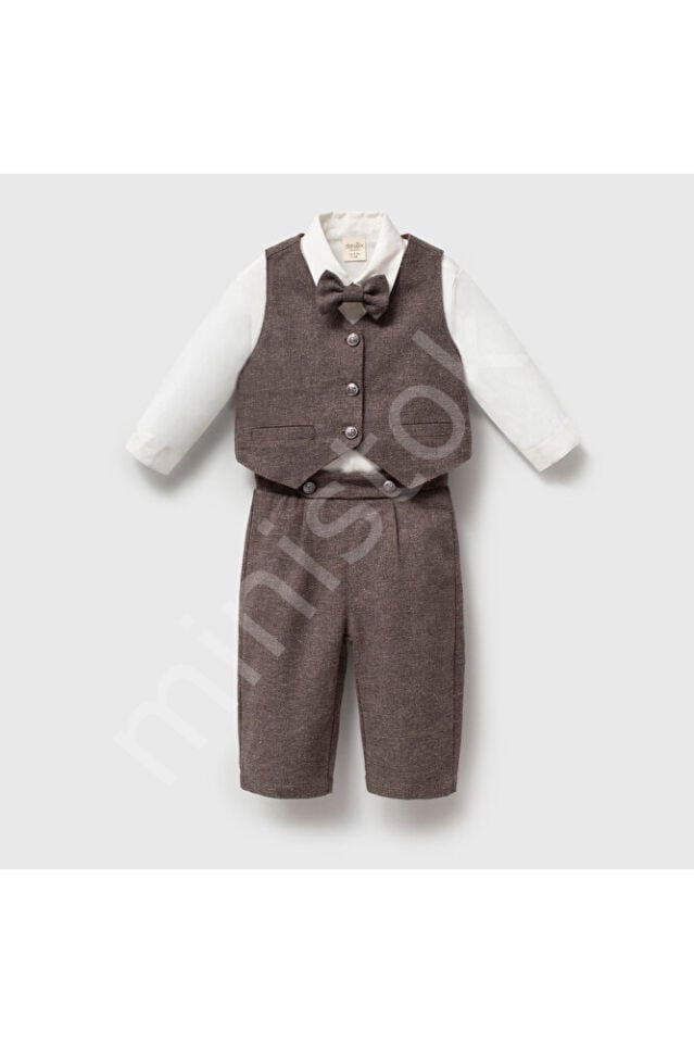 Erkek Bebek papyonlu yelekli takım 4 PARÇA GÖMLEK YELEK PANTOLON PAPYON