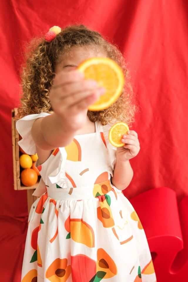 Sweet Fruit Arkası Fiyonklu Kız Çocuk Elbise