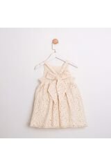 Nakışlı Arkası Çapraz Bağlamalı ve Çanta Aksesuarlı Kız Çocuk Dantel Elbise