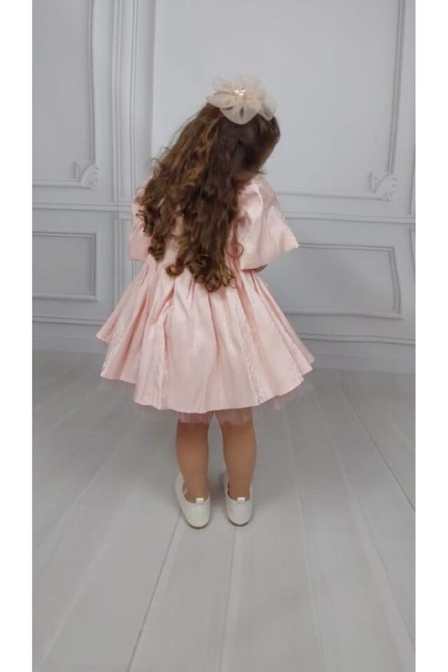 May Yakası Fiyonk Detaylı Çanta Aksesuarlı Kız Çocuk Elbise