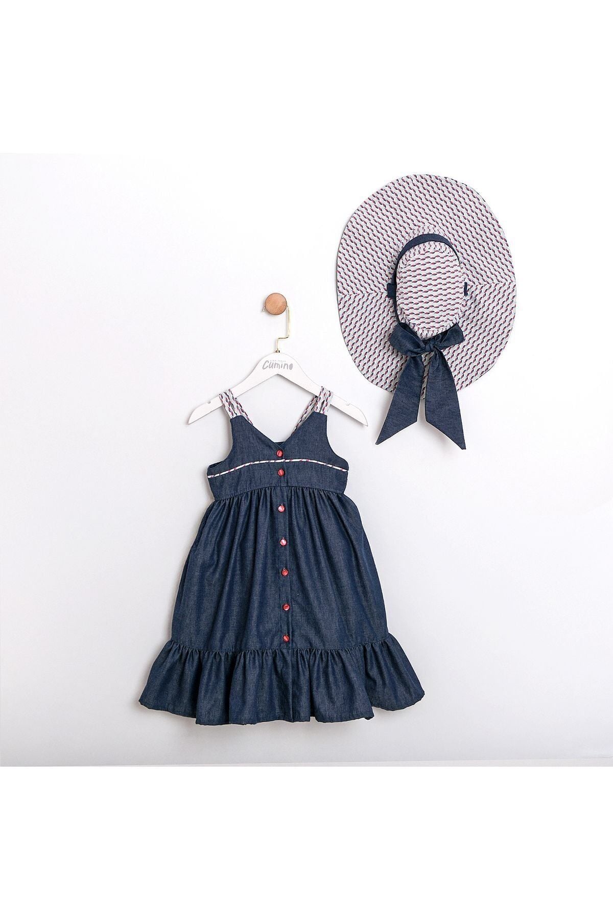 Blue Şapka Aksesuarlı Askılı Denim Kız Çocuk Elbise Lacivert - 3 Yaş