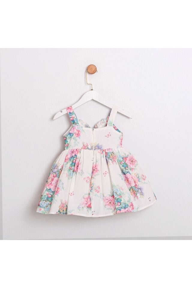 April Çiçek Desenli Cut Out Detaylı Çanta Aksesuarlı Kız Çocuk Elbise
