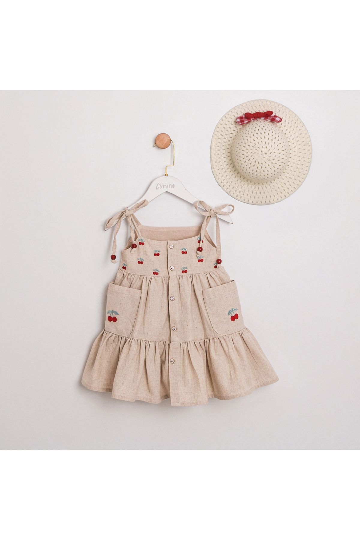 Selly Kiraz Nakışlı Şapkalı Kız Çocuk Elbise