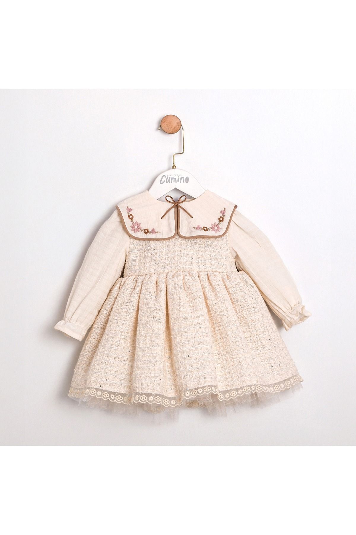Elisa Yakası Nakışlı Kız Bebek Elbise