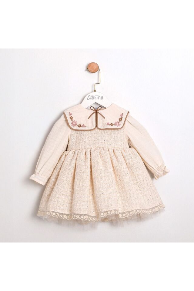 Elisa Yakası Nakışlı Kız Bebek Elbise