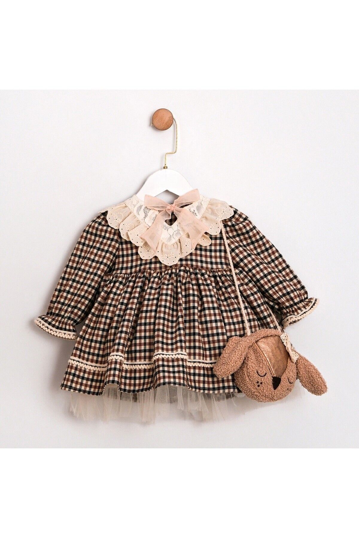 Dina Çanta Aksesuarlı Pötikareli Kız Bebek Elbise