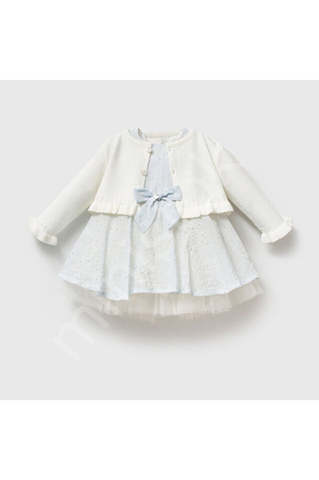 Pastel Bloom Triko Hırkalı Uzun Kollu Kız Bebek Elbise